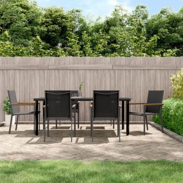 Set mobilier de grădină, 7 piese, negru, textilenă și oțel