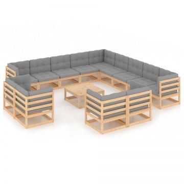 Set mobilier de grădină cu perne, 14 piese, lemn masiv pin