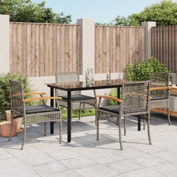 Set mobilier de grădină cu perne, 5 piese, gri, poliratan