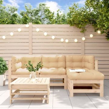 Set mobilier de grădină cu perne, 5 piese, lemn masiv Set mobilier de grădină cu perne, 5 piese, lemn masiv