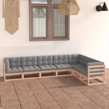 Set mobilier de grădină cu perne, 7 piese, lemn masiv de pin