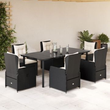 Set mobilier de grădină cu perne, 7 piese, negru, poliratan