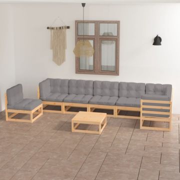 Set mobilier de grădină cu perne, 8 piese, lemn masiv de pin Set mobilier de grădină cu perne, 8 piese, lemn masiv de pin