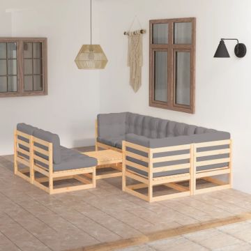 Set mobilier de grădină cu perne, 8 piese, lemn masiv de pin Set mobilier de grădină cu perne, 8 piese, lemn masiv de pin