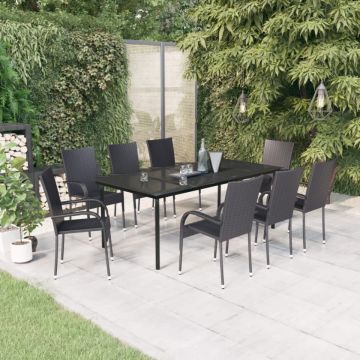 Set mobilier de grădină,negru, 9 piese