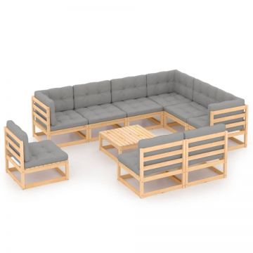 Set mobilier grădină cu perne, 10 piese, lemn masiv de pin