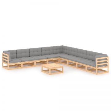 Set mobilier grădină cu perne, 10 piese, lemn masiv de pin