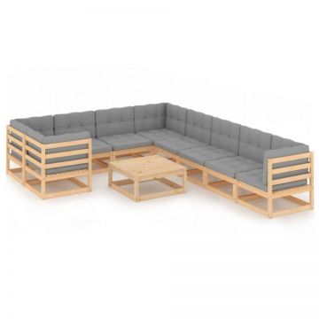 Set mobilier grădină cu perne, 10 piese, lemn masiv de pin