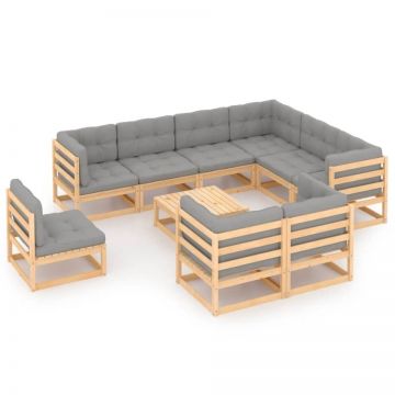 Set mobilier grădină cu perne, 10 piese, lemn masiv de pin