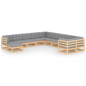 Set mobilier grădină cu perne, 11 piese, lemn masiv de pin