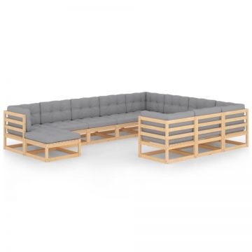 Set mobilier grădină cu perne, 11 piese, lemn masiv de pin