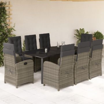 Set mobilier grădină cu perne, 9 piese, gri, poliratan