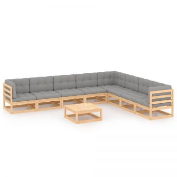 Set mobilier grădină cu perne, 9 piese, lemn masiv de pin