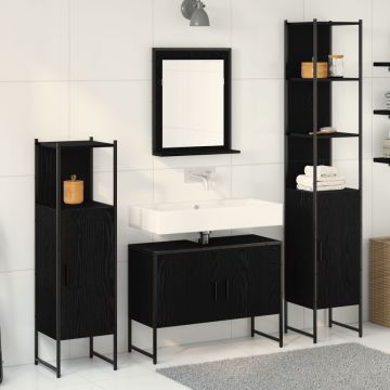 Set 4 piese mobilier baie Stejar negru Lemn prelucrat