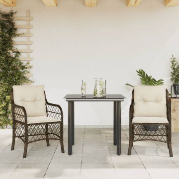 Set bistro cu perne, 3 piese, maro, poliratan