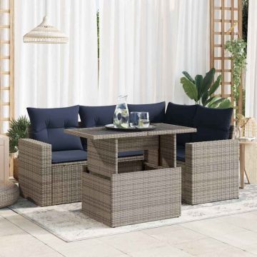 Set canapea de grădină cu perne, 5 piese, poliratan/lemn acacia