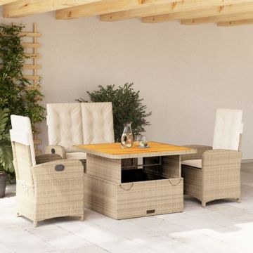 Set canapele de grădină, 4 piese, cu perne, bej, poliratan
