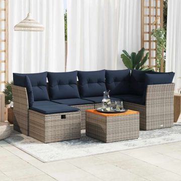 Set canapele de grădină, 7 piese, cu perne, gri, poliratan