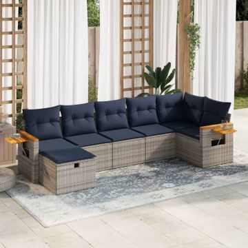 Set canapele de grădină, 7 piese, cu perne, gri, poliratan
