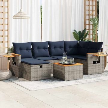 Set canapele de grădină, 7 piese, cu perne, gri, poliratan
