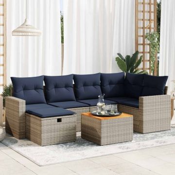 Set canapele de grădină, 7 piese, cu perne, gri, poliratan