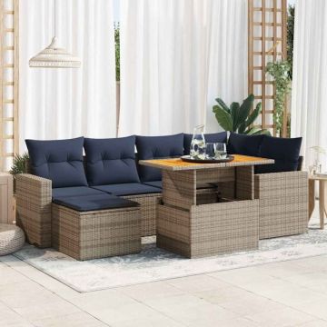 Set canapele de grădină, 7 piese, cu perne, gri, poliratan