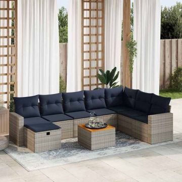 Set canapele de grădină, 9 piese, cu perne, gri, poliratan