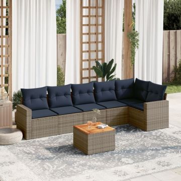 Set canapele de grădină cu perne, 7 piese, gri, poliratan