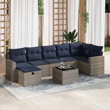 Set canapele de grădină cu perne, 8 piese, gri, poliratan