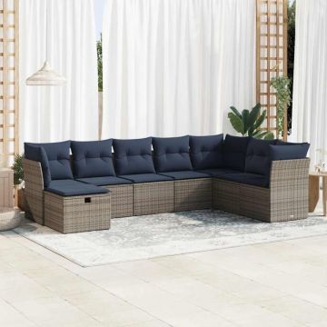 Set canapele de grădină cu perne, 8 piese, gri, poliratan