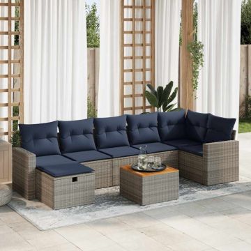 Set canapele de grădină cu perne, 8 piese, gri, poliratan