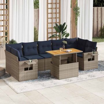 Set canapele de grădină cu perne, 8 piese, gri, poliratan