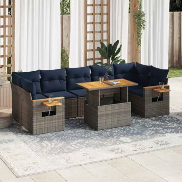 Set canapele de grădină cu perne, 8 piese, gri, poliratan