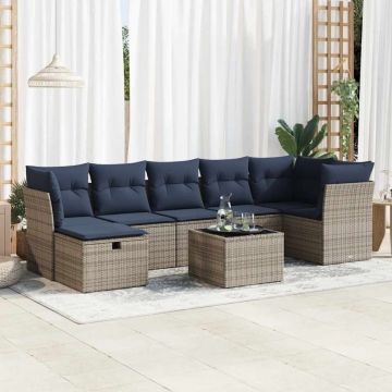 Set canapele de grădină cu perne, 8 piese, gri, poliratan