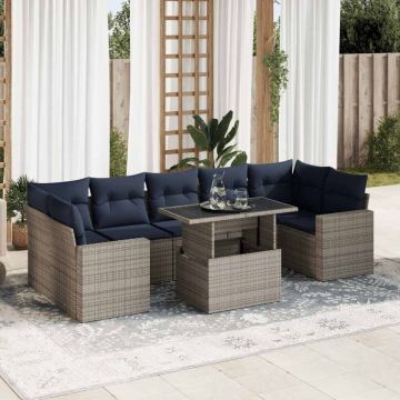 Set canapele grădină cu perne 8 piese gri poliratan/lemn acacia