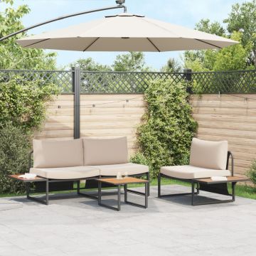 Set de canapea pentru grădină, 3 piese, cu perne gri taupe Set de canapea pentru grădină, 3 piese, cu perne gri taupe