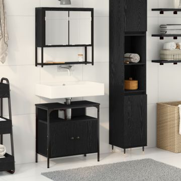 Set de mobilă pentru baie 2 piese din lemn laminat stejar negru
