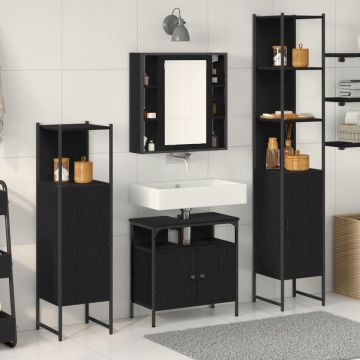 Set de mobilă pentru baie 4 piese lemn de stejar negru