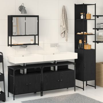 Set de mobilier baie 4 piese Stejar negru Lemn prelucrat