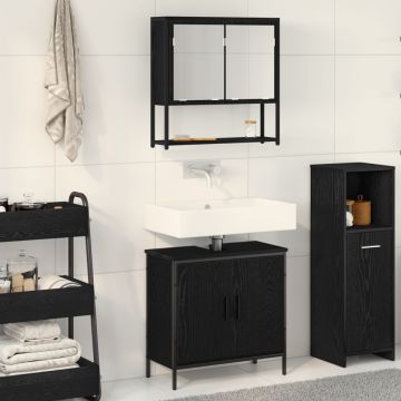 Set de mobilier pentru baie 2 piese în stejar negru din lemn prelucrat