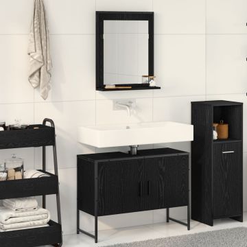 Set de mobilier pentru baie , 2 piese, lemn ingineresc, stejar negru
