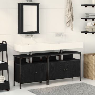 Set de mobilier pentru baie 3 piese lemn prelucrat negru