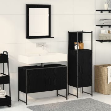 Set de Mobilier pentru Baie 3 Piese Negru Stejar Lemn Prelucrat