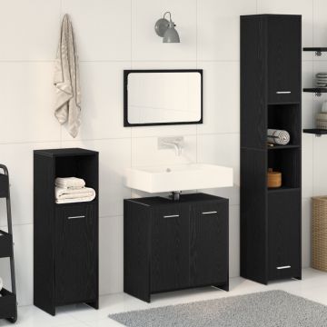 Set de Mobilier pentru Baie din 4 Piese Stejar Negru Lemn Ingineresc