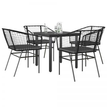 Set de sufragerie de grădină 5 piese neagră Sticlă Poly Rattan