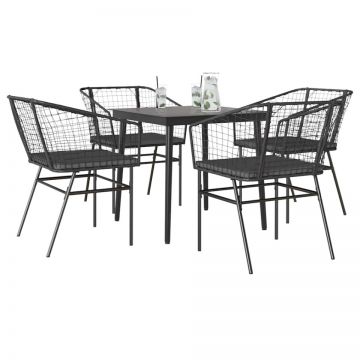 Set de sufragerie de grădină 5 piese neagră Sticlă Poly Rattan