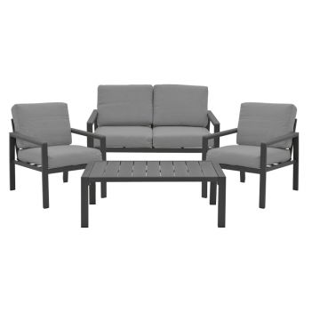 Set de sufragerie la modă pakoworld din 4 piese țesătură în nuanță Gri și aluminiu în nuanță antracit