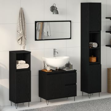 Set Mobilă Baie 3 Piese Stejar Negru Lemn Prelucrat