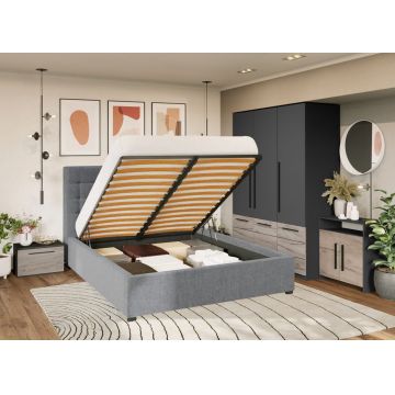 Set Mobila Dormitor Noce T1 cu Pat Tapitat