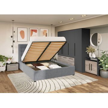 Set Mobila Dormitor Noce T2 cu Pat Tapitat